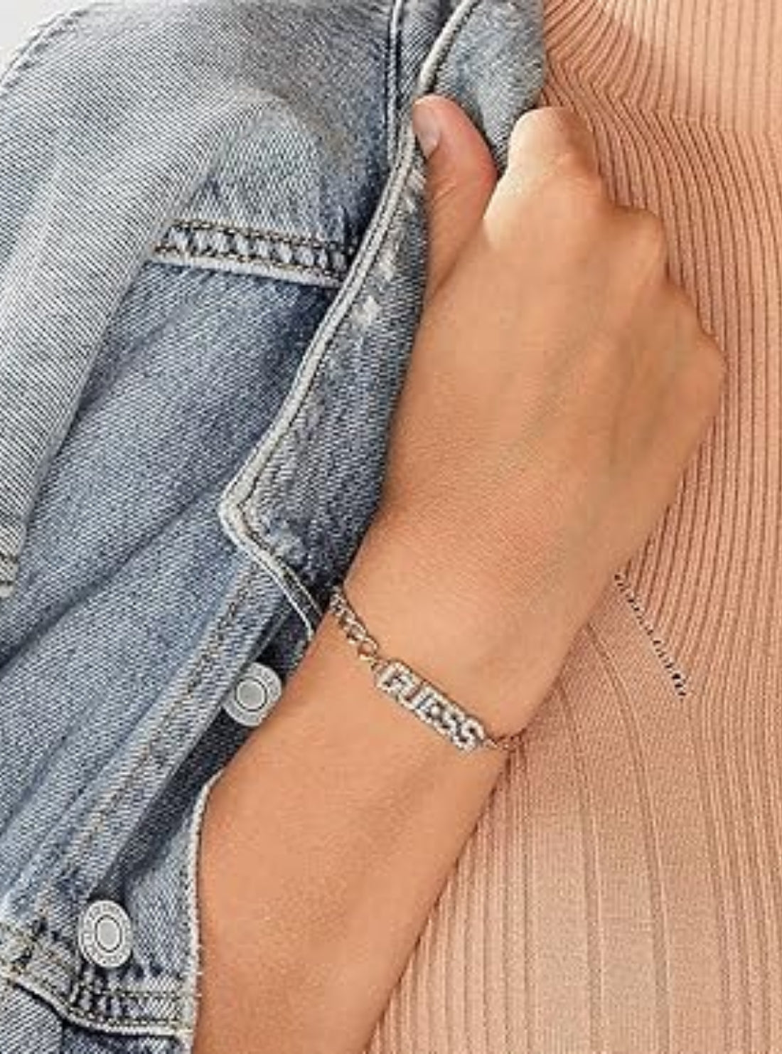 GUESS Womens Gold Pave Logo Letter Bracelet UBB20036-LGLD Model View