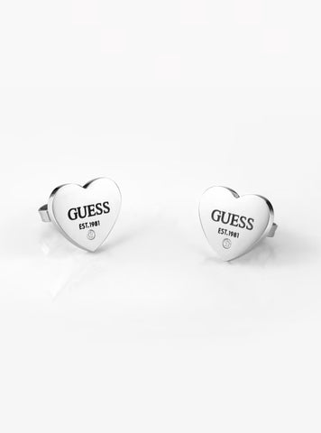 GUESS Accessories Silver Heart Logo Stud Earrings UBE02177JWRH Front View