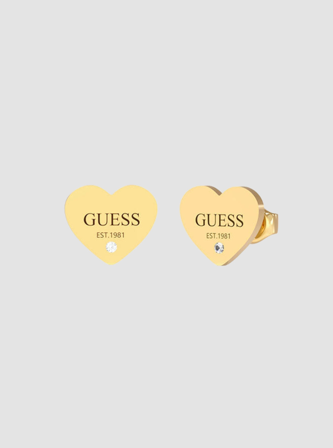 GUESS Accessories Gold Heart Logo Stud Earrings UBE02177JWYGGOLD Front View