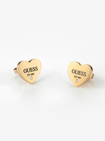 GUESS Accessories Gold Heart Logo Stud Earrings UBE02177JWYGGOLD Front View