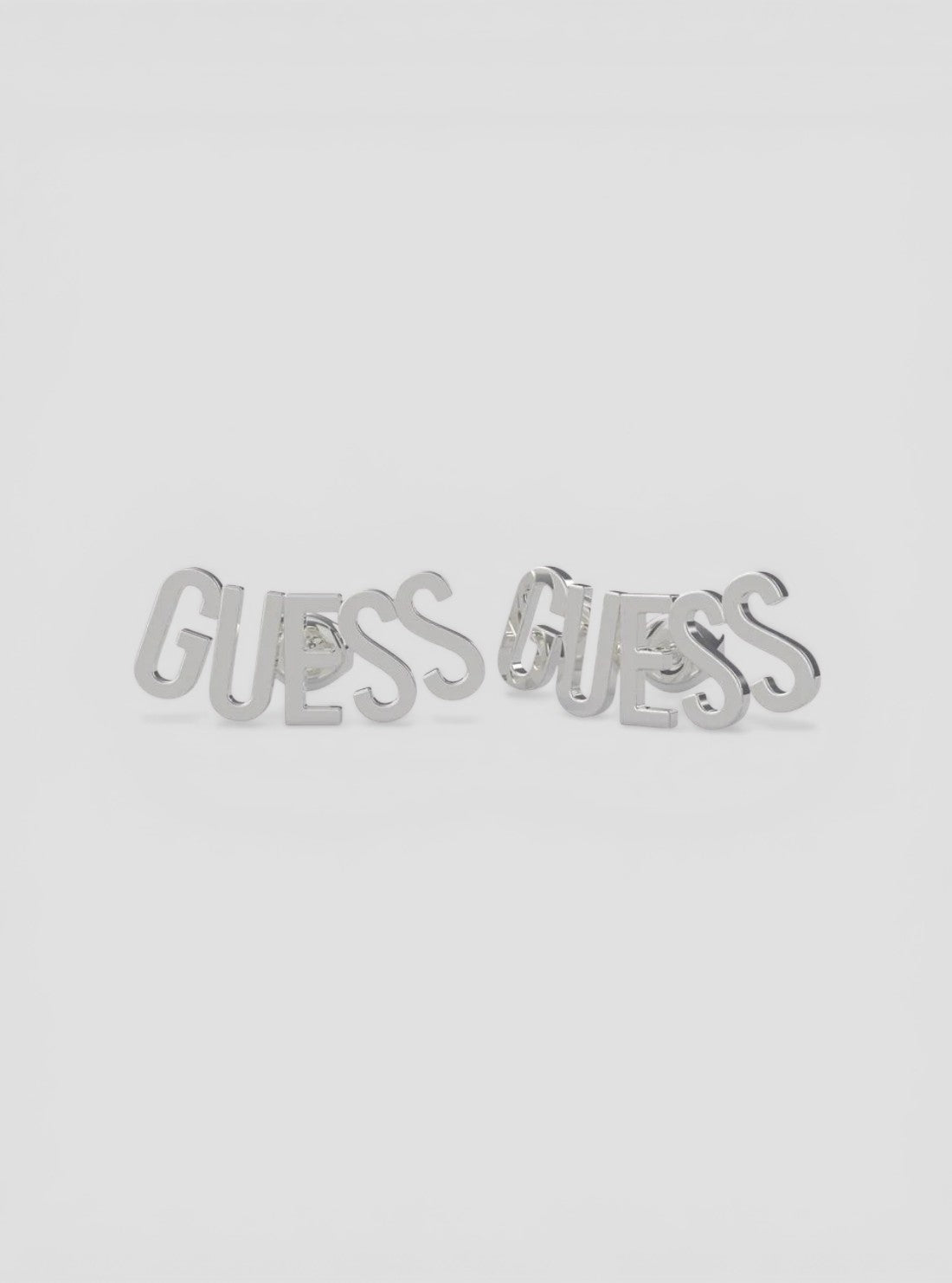 GUESS Womens Silver GUESS Script Stud Earrings UBE20000SLV Front View
