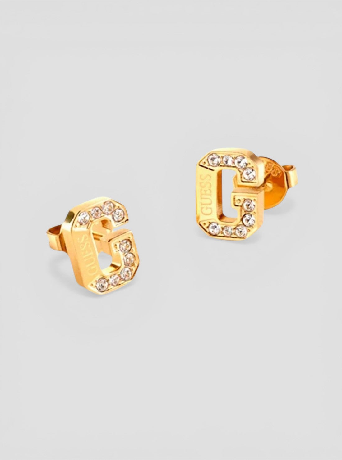 GUESS Womens Gold Pave G Logo Crystal Stud Earrings UBE20031GLD Front View