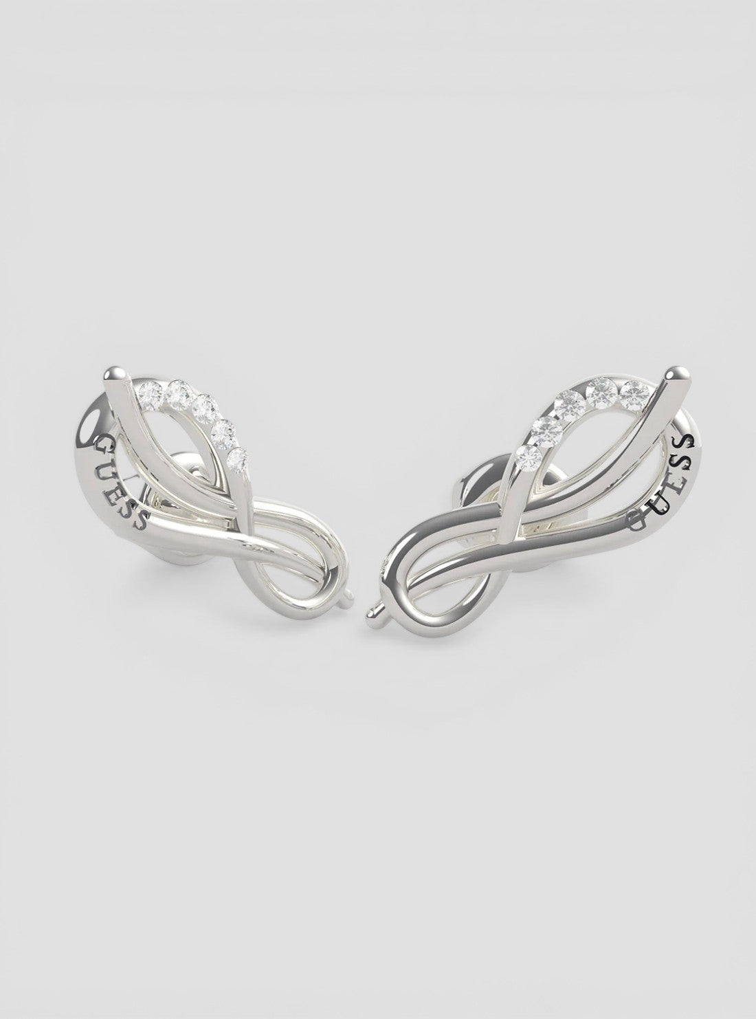 GUESS Womens Silver Pave Infinity Symbol Stud Earrings UBE20083SILVER Front View
