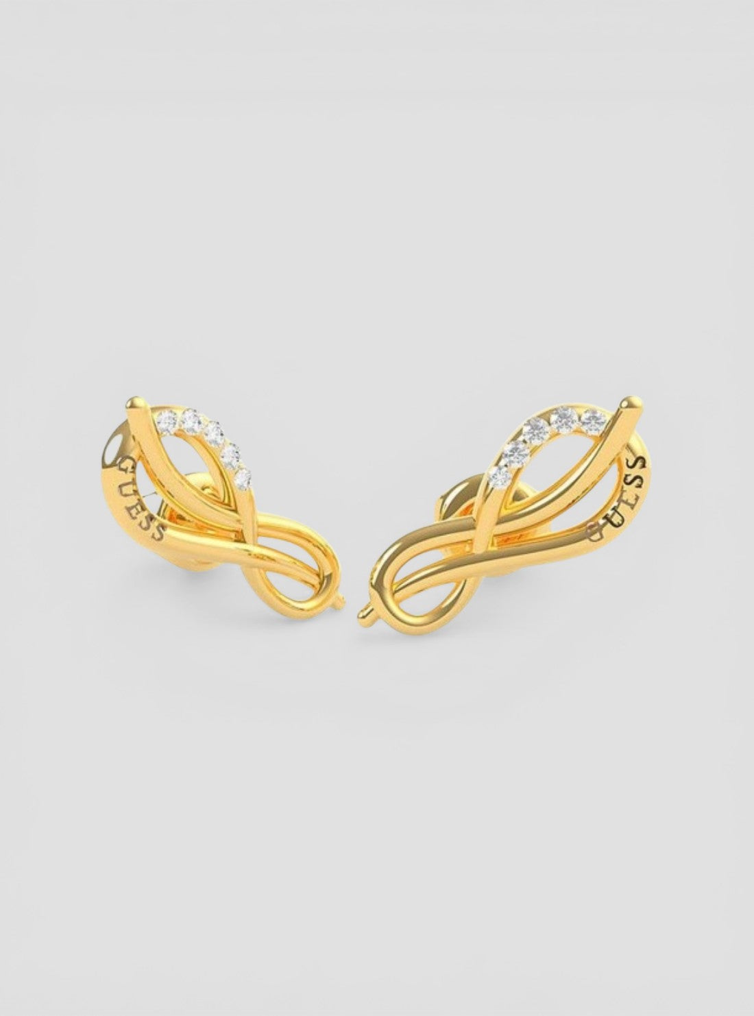 GUESS Womens Gold Pave Infinity Symbol Stud Earrings UBE20084GLD Front View