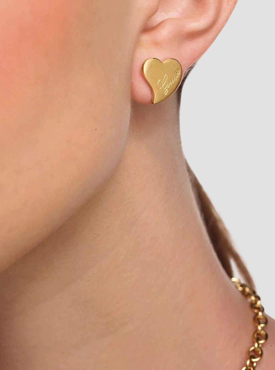 Gold Guess Love Heart Stud Earrings