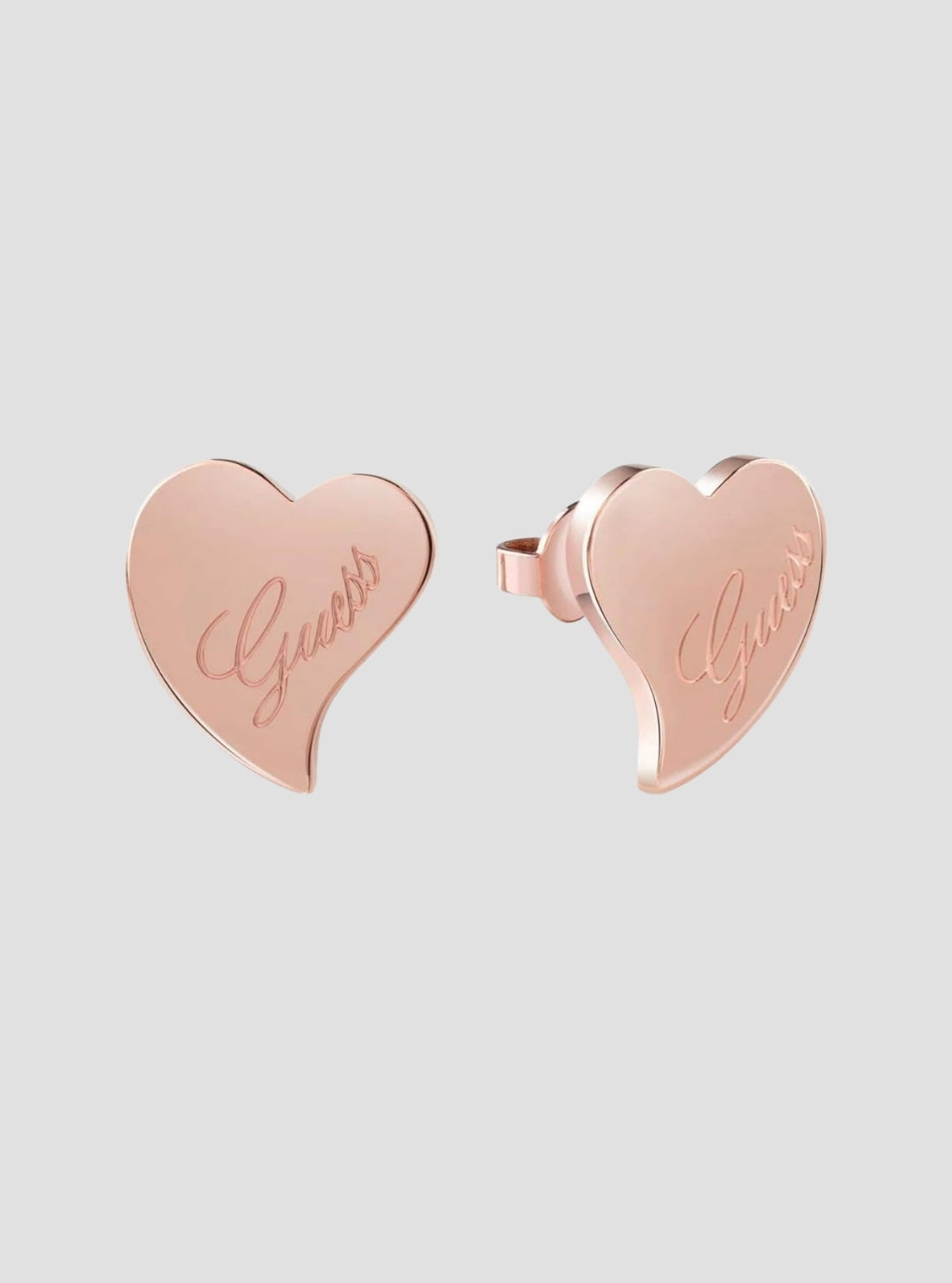 GUESS Womens Rose Gold Love Heart Stud Earrings UBE28048ROSEGOLD Front View