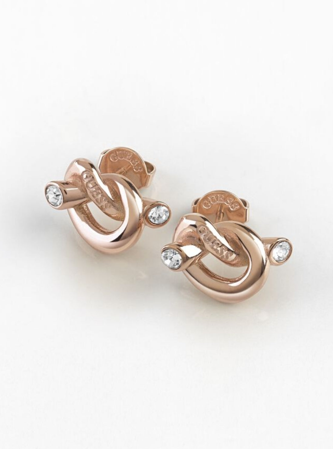 GUESS Accessories Rose Gold Knot Stud Earrings UBE29014ROSEGOLD Front View