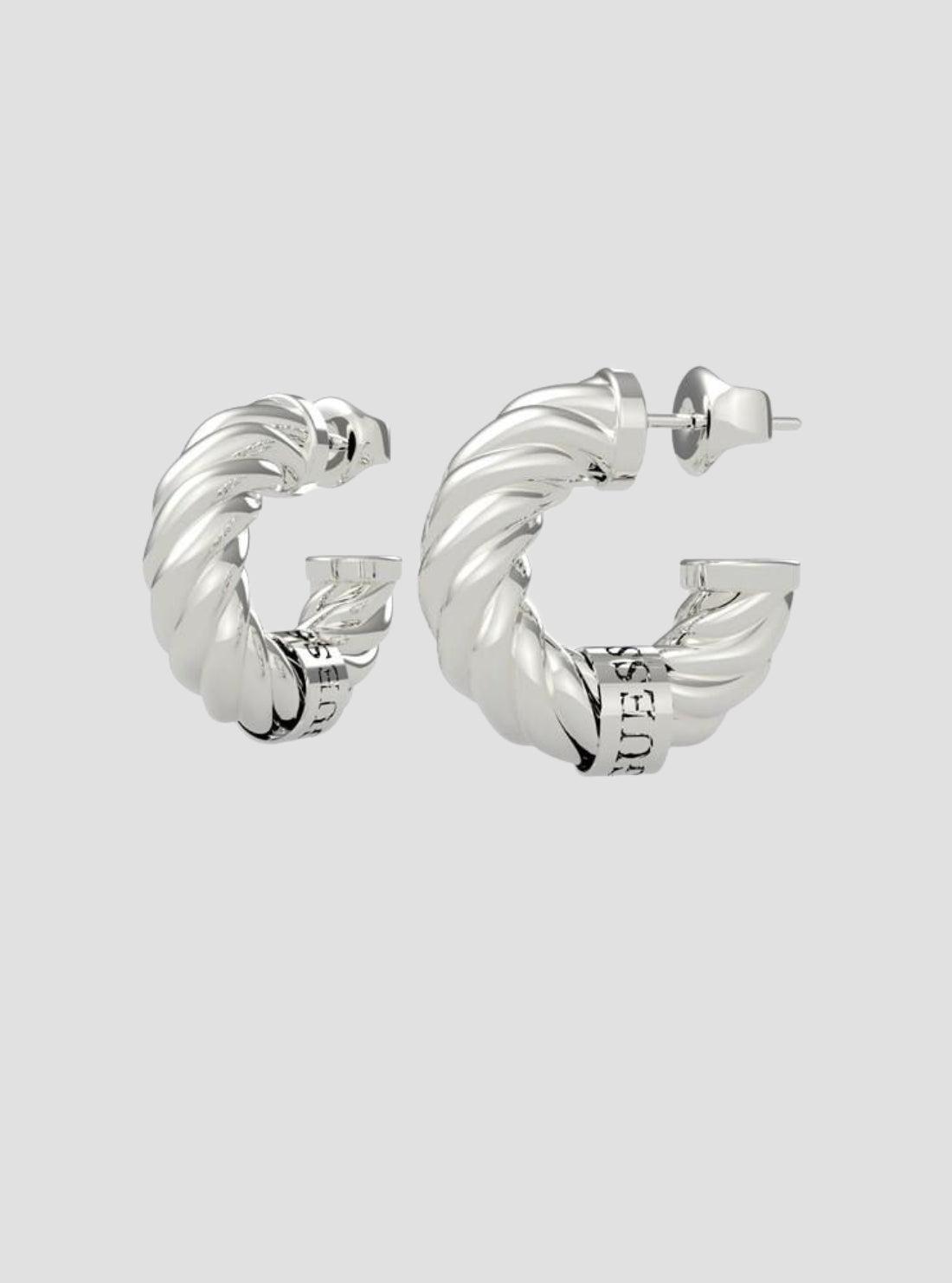 GUESS Womens Silver Lets Get Loud Earrings UBE70002 Front View