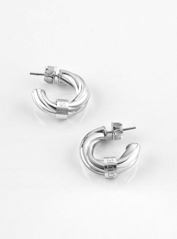 GUESS Womens Silver Lets Get Loud Earrings UBE70002 Front View