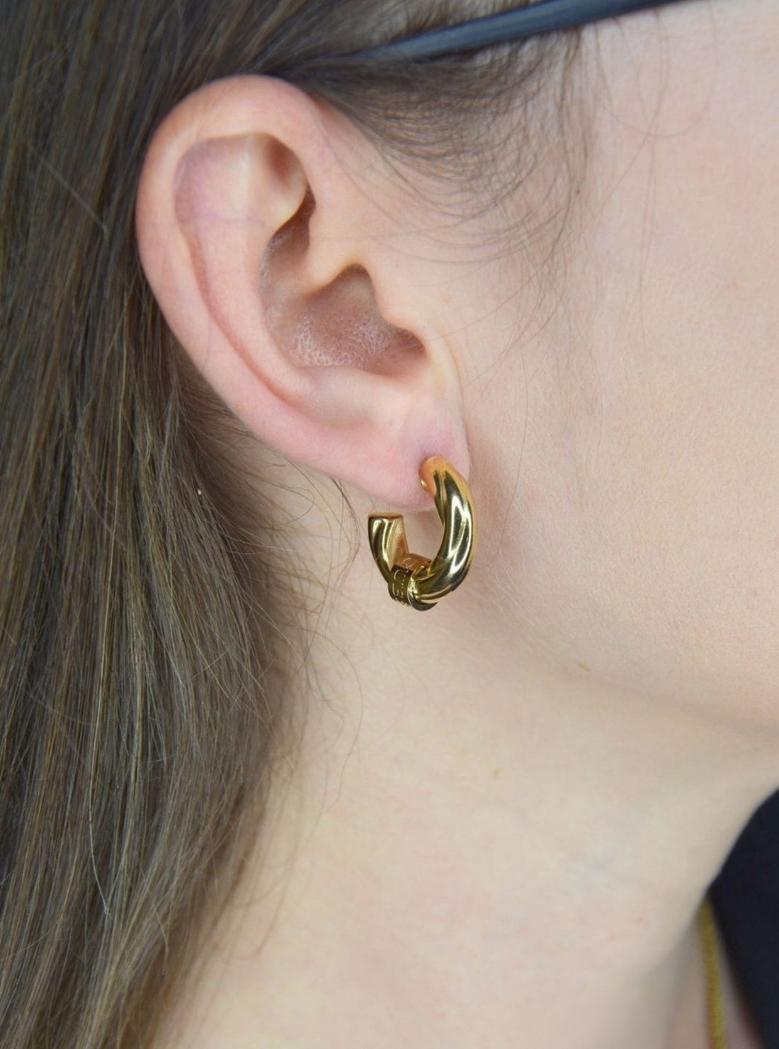 GUESS Accessories Gold Lets Get Loud Earrings UBE70003GOLD Model View