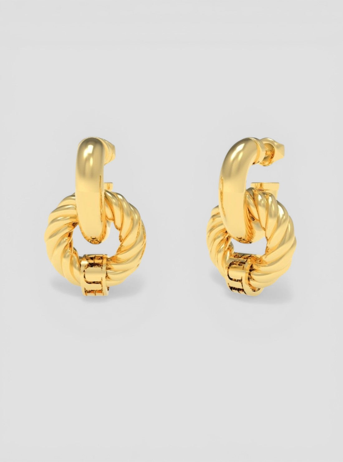 GUESS Accessories Gold Twisted Torchon Hoop Drop Earrings UBE70009GLD Front View