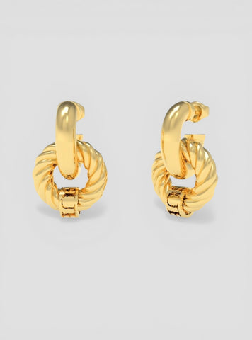 GUESS Accessories Gold Twisted Torchon Hoop Drop Earrings UBE70009GLD Front View