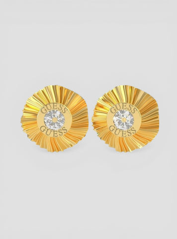 GUESS Accessories Gold Plisse Crystal Stud Earrings UBE70063GLD Front View