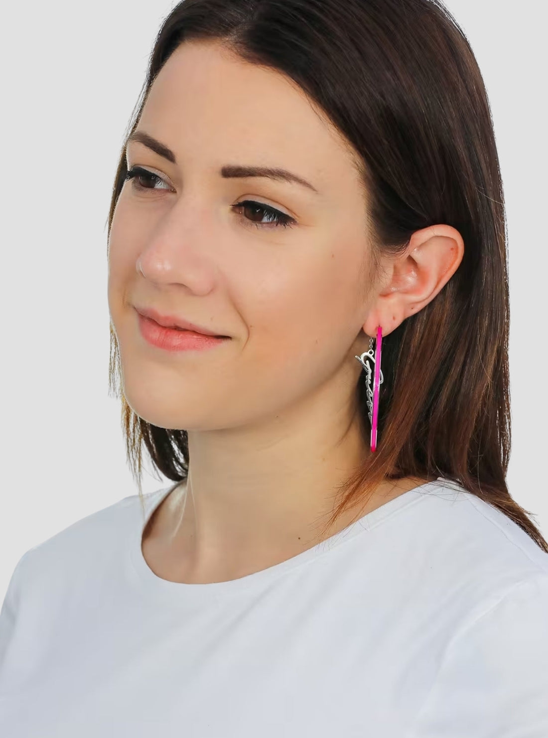 GUESS Accessories Pink Enamel Hoop Earrings UBE70202SLV Model View