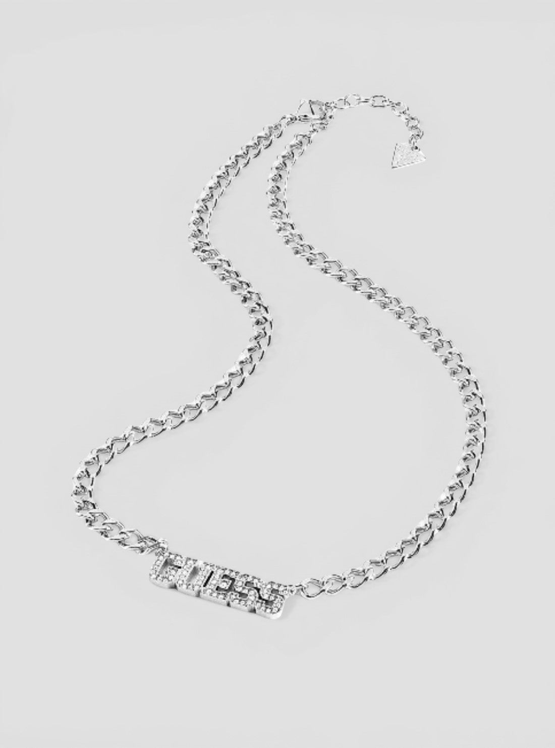 GUESS Womens Silver Pave Bold Logo Necklace UBN20030SLV Front View