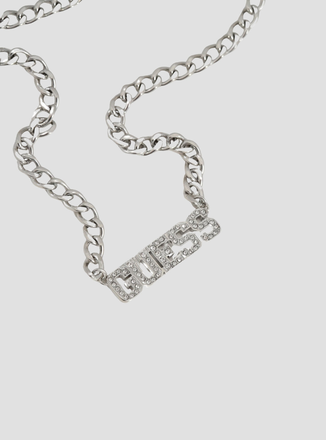 GUESS Womens Silver Pave Bold Logo Necklace UBN20030SLV Detail View