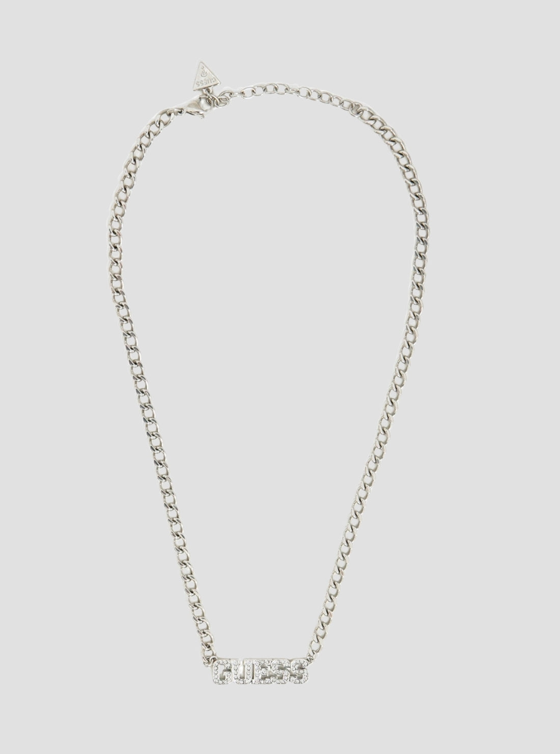 GUESS Womens Silver Pave Bold Logo Necklace UBN20030SLV Front View