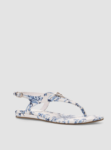 GUESS Womens Blue Floral Print Unali Sandals UNALI Front Side View