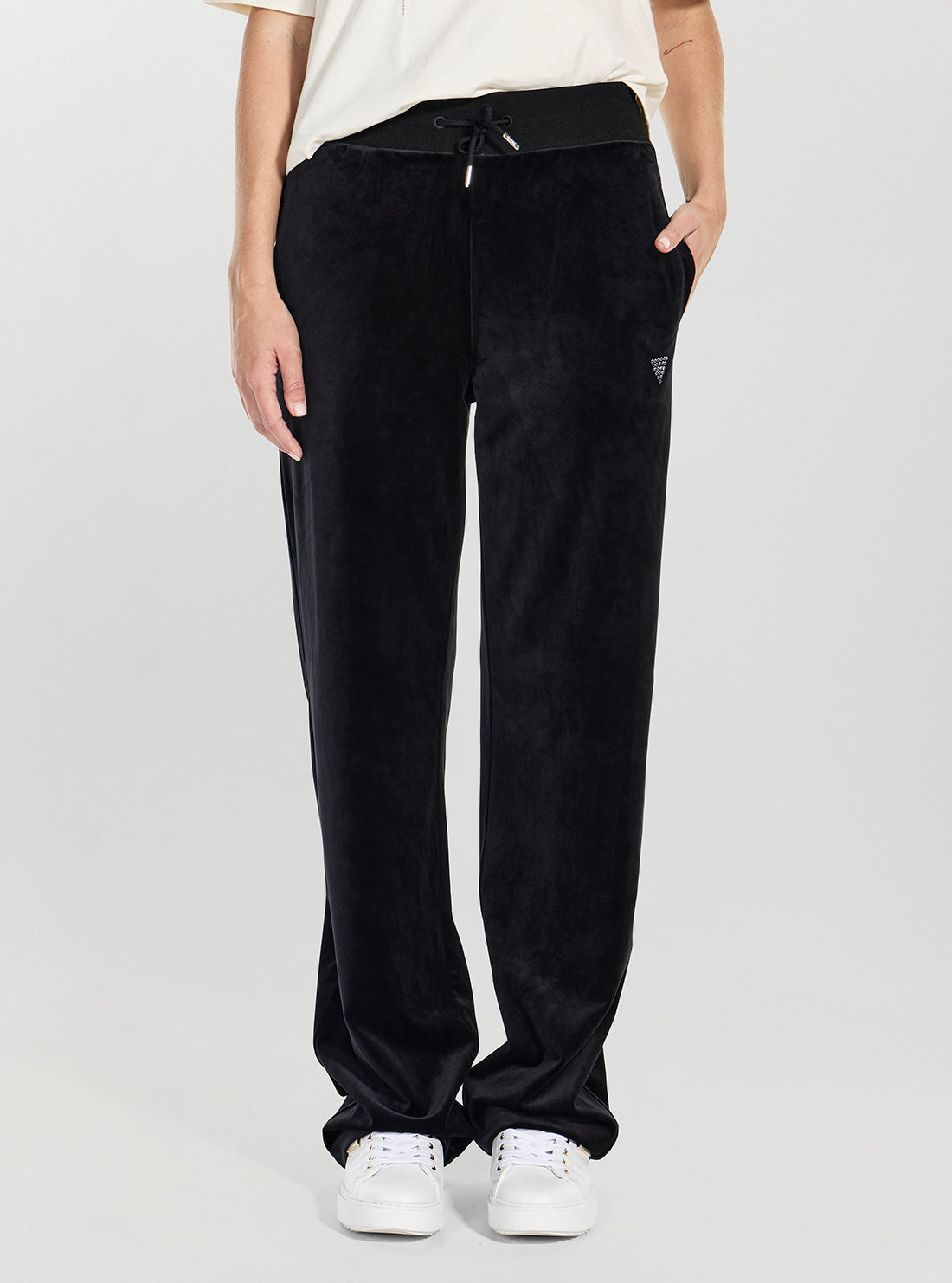 GUESS Womens Eco Black Couture Straight Active Pants V3BB26K0232 Front View