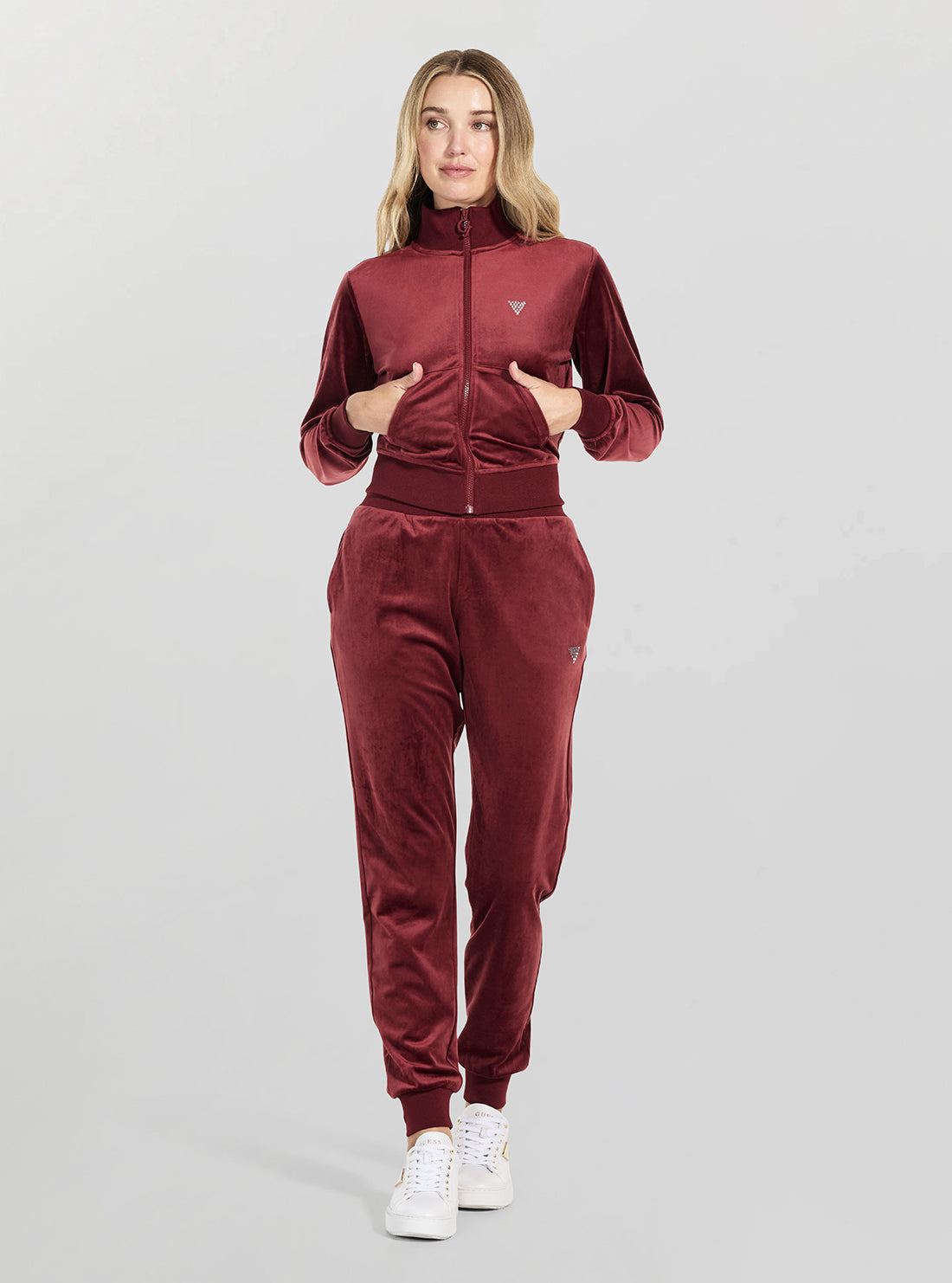 GUESS Womens Eco Red Couture Full Zip Active Sweatshirt V3BQ22K0232 Full View