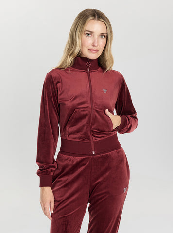 GUESS Womens Eco Red Couture Full Zip Active Sweatshirt V3BQ22K0232 Front View