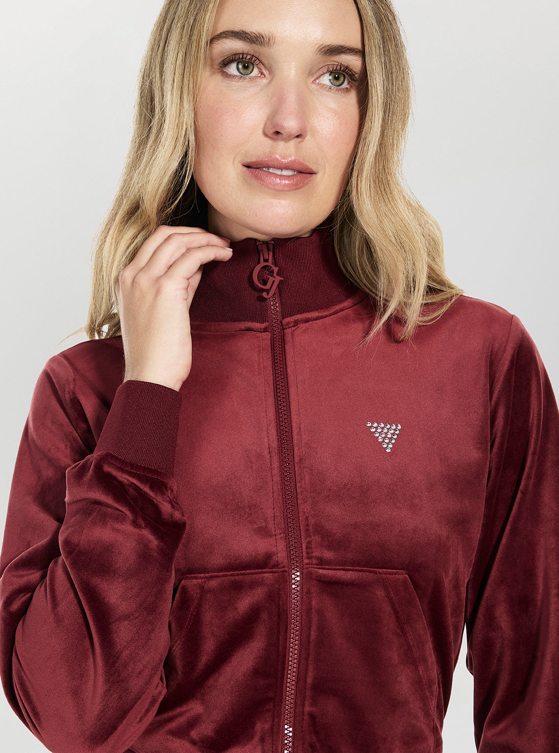 GUESS Womens Eco Red Couture Full Zip Active Sweatshirt V3BQ22K0232 Detail View