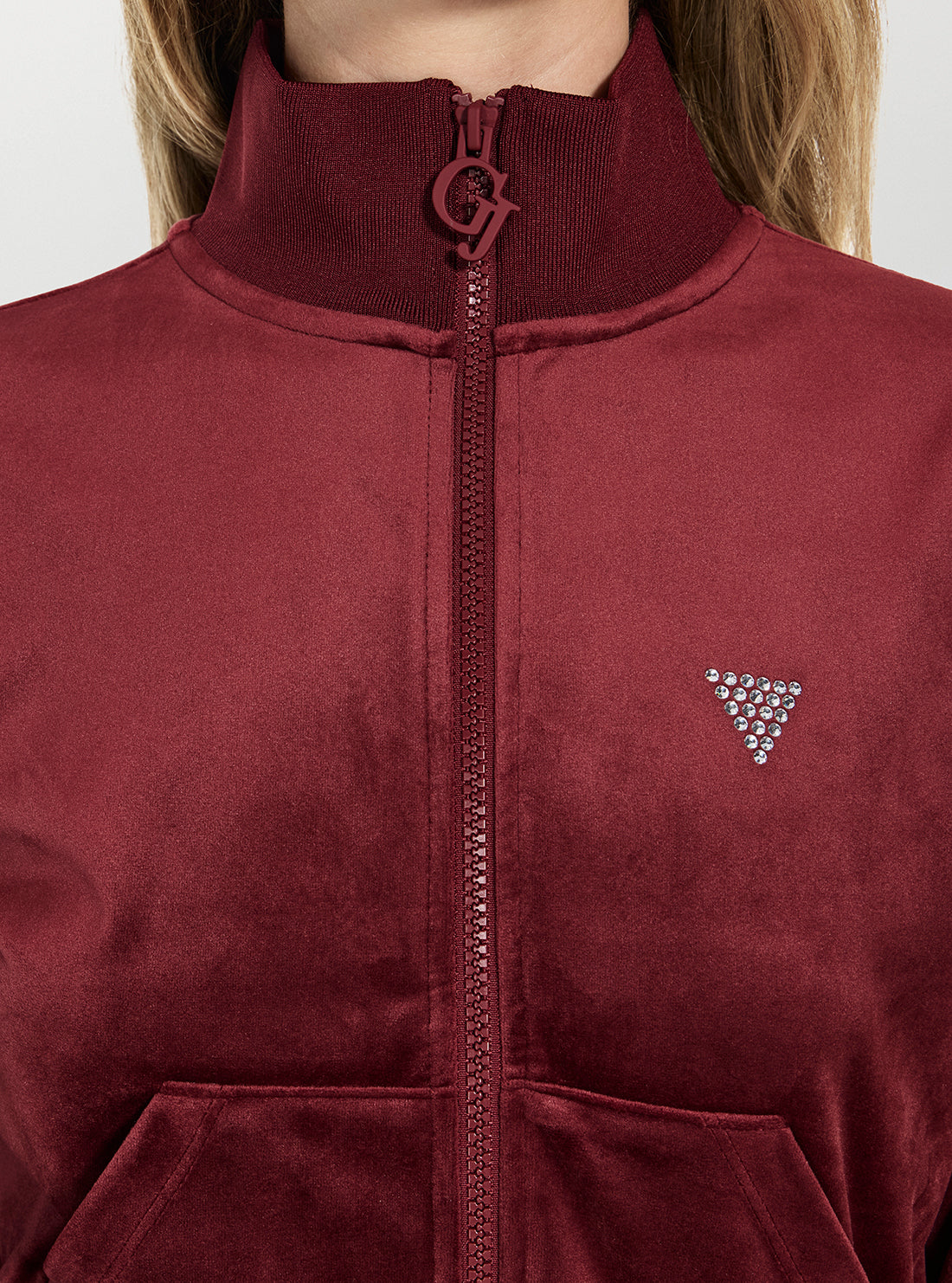 GUESS Womens Eco Red Couture Full Zip Active Sweatshirt V3BQ22K0232 Detail View