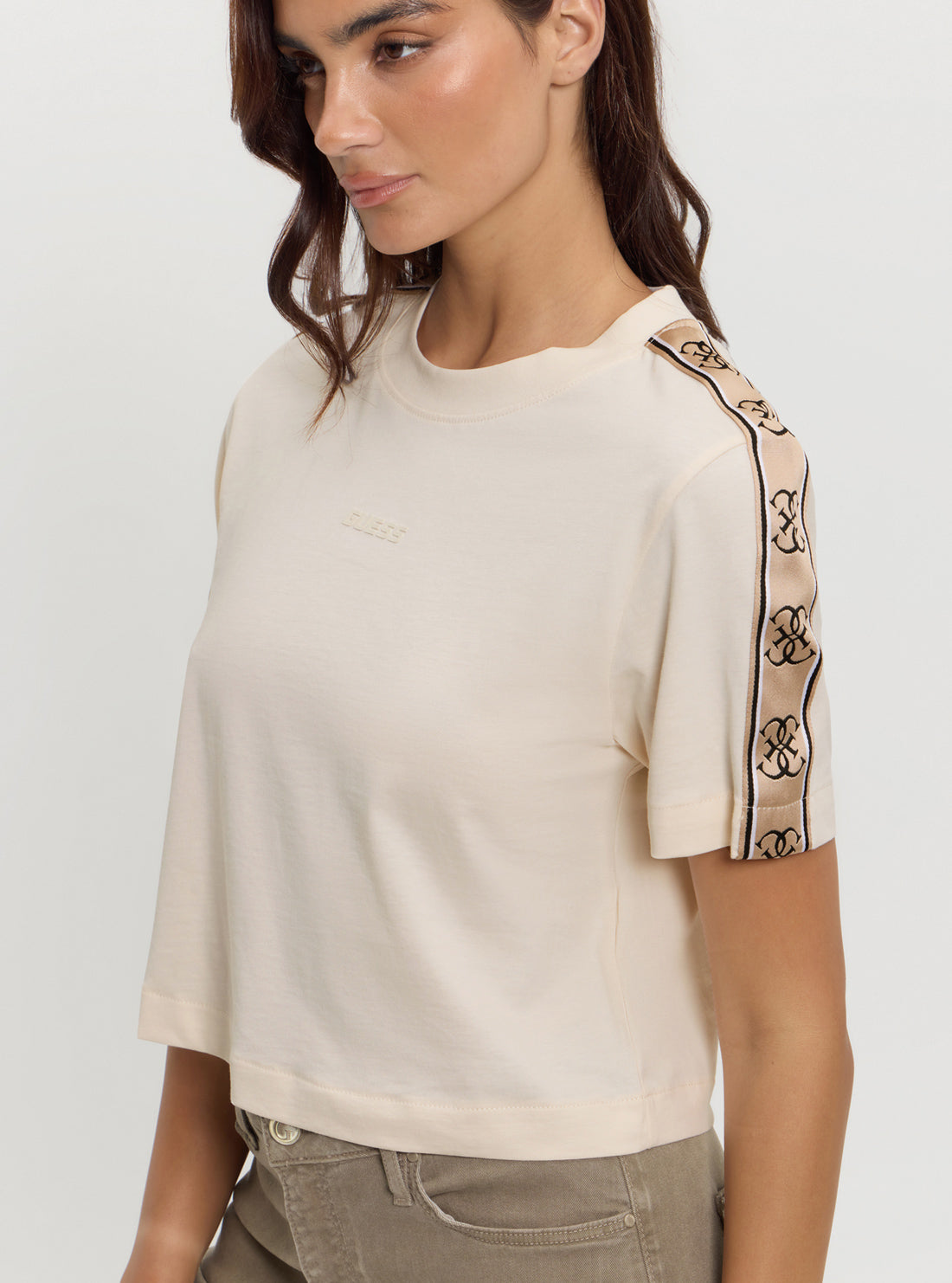 Beige Logo Britney Crop T-Shirt