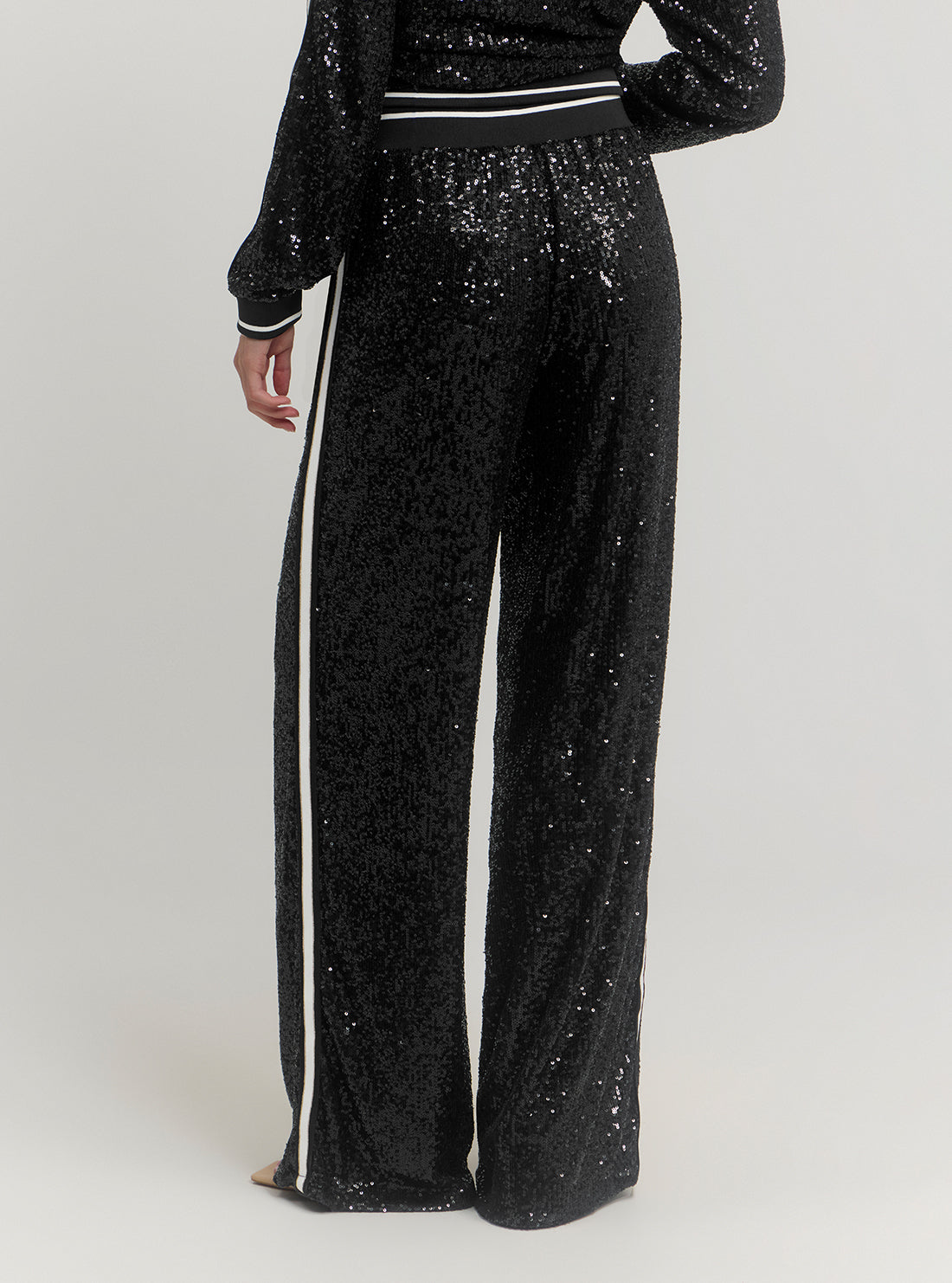 Black Mini Sequins Wide Leg Pants