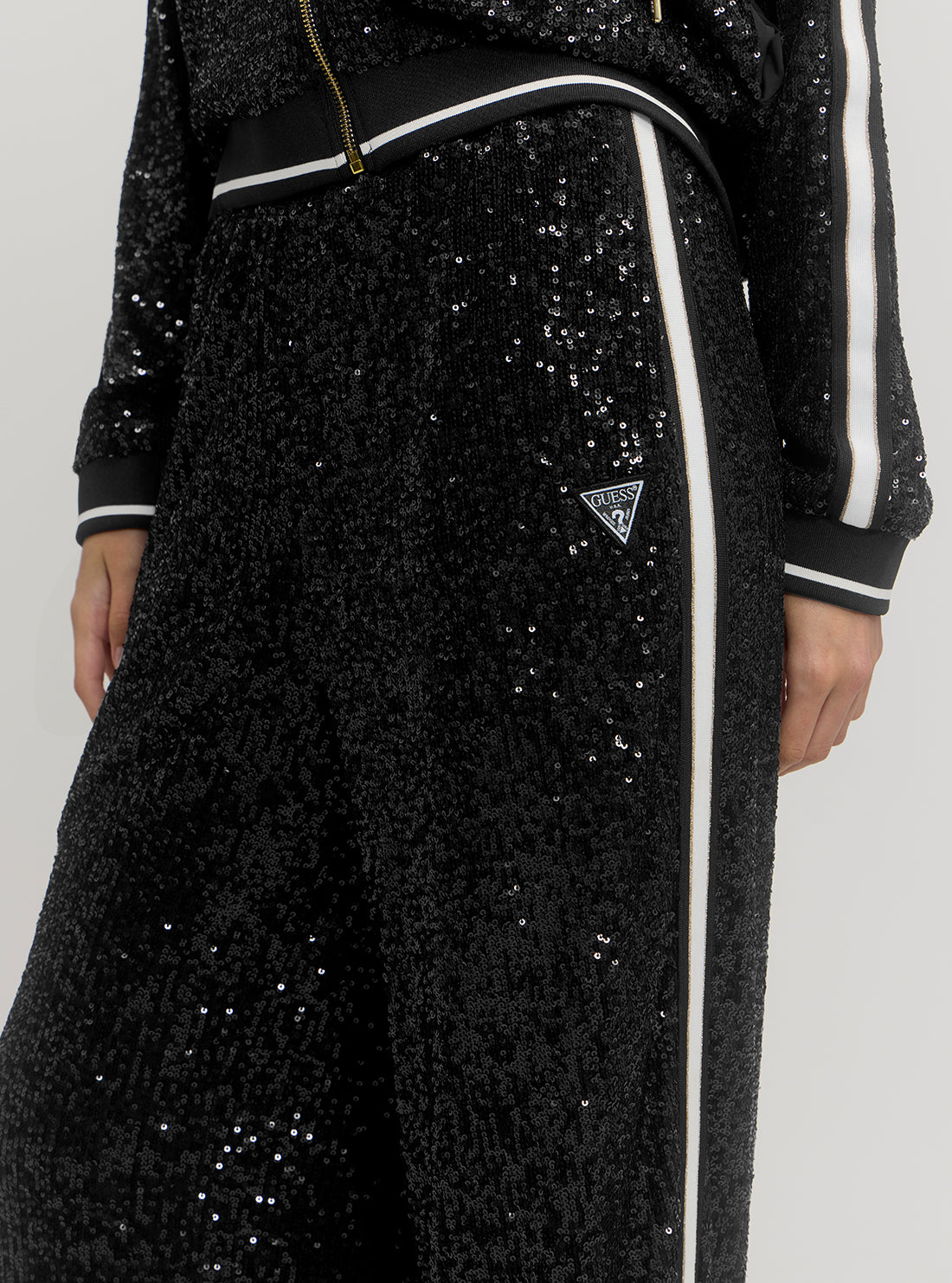 Black Mini Sequins Wide Leg Pants