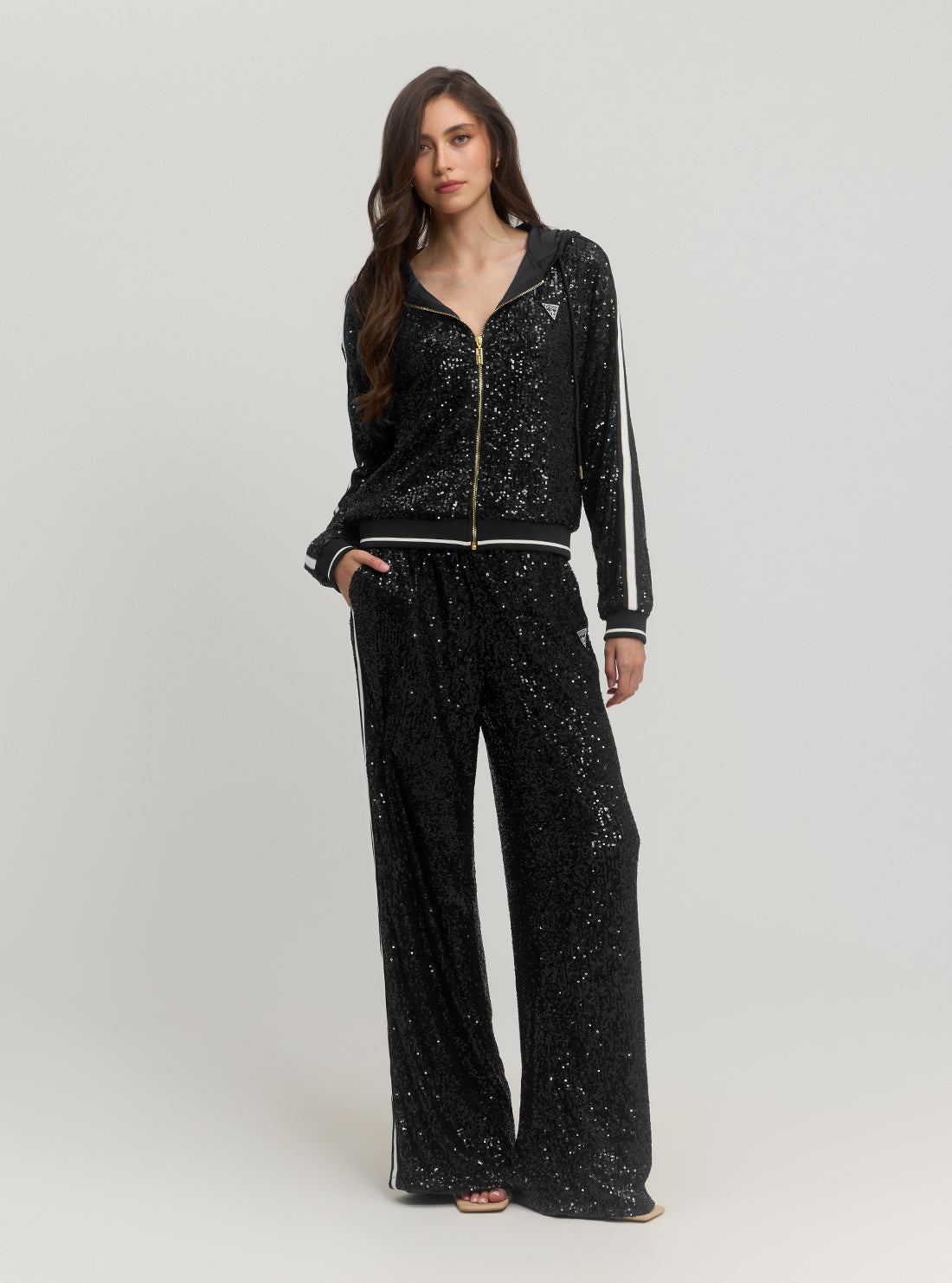 Black Mini Sequins Zip Jacket