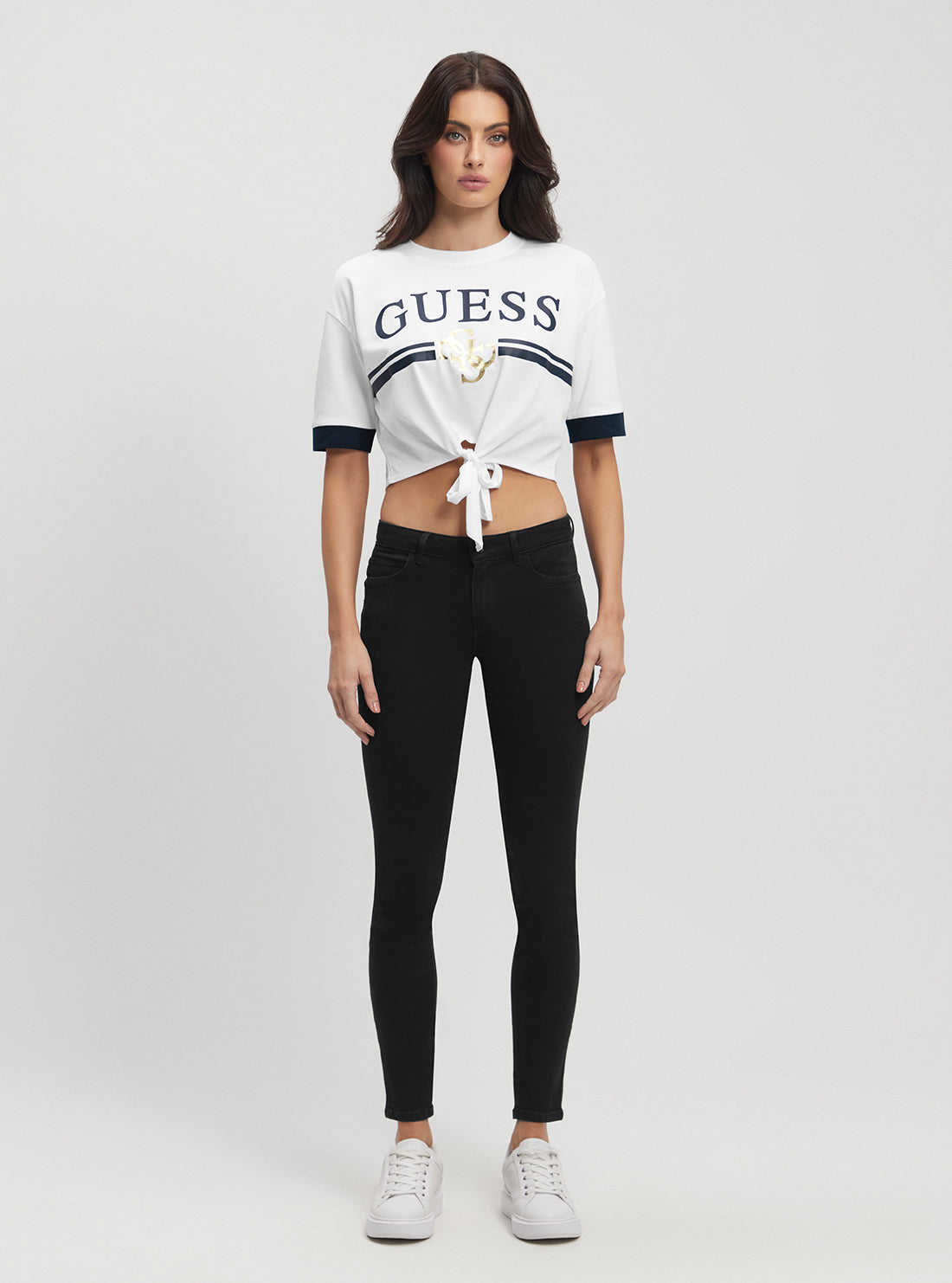 GUESS White Mylah Knot Crop T-Shirt full view