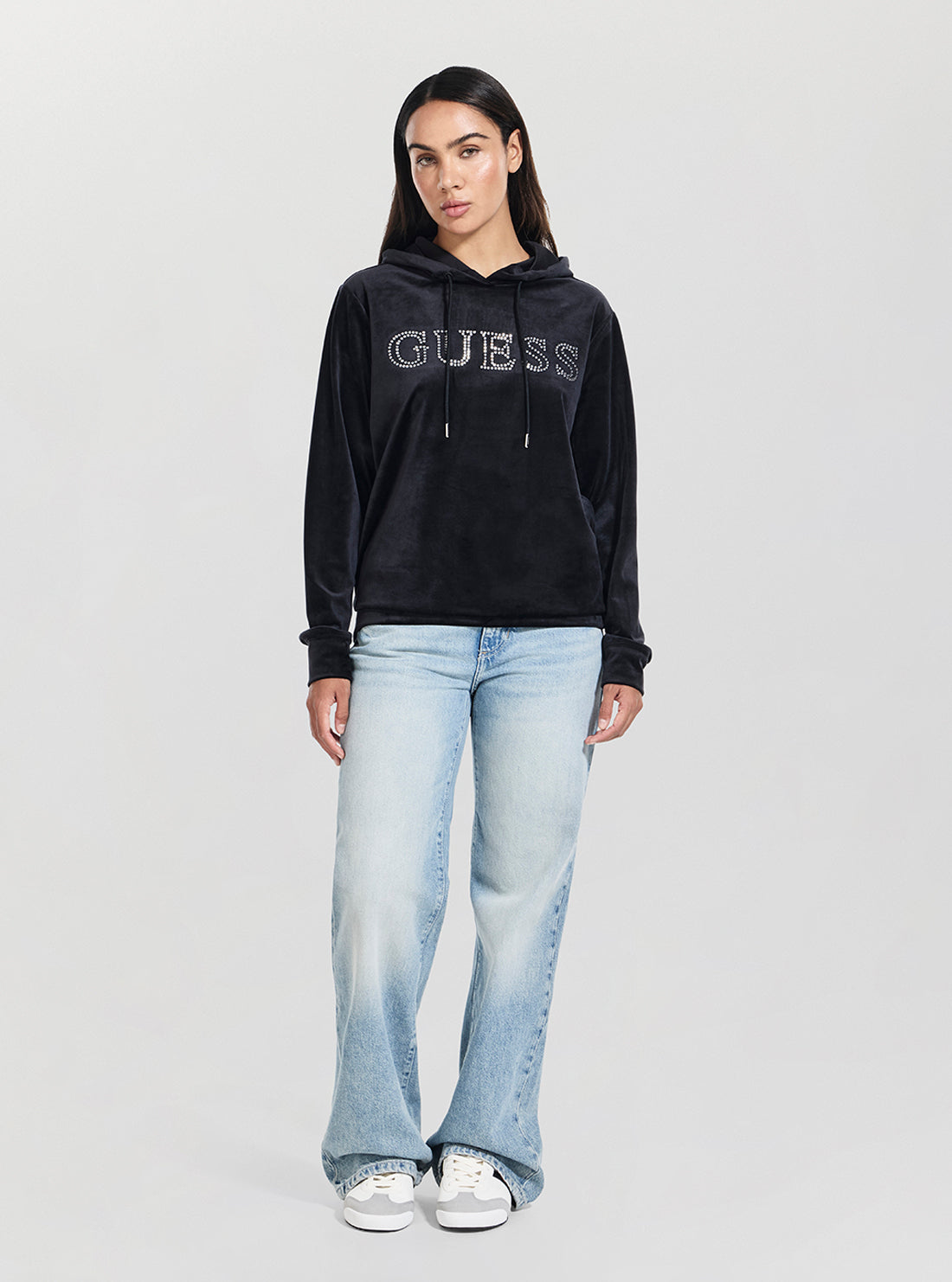 GUESS Womens Black Couture Hoodie Active Sweatshirt V4RQ25K0232 Full View