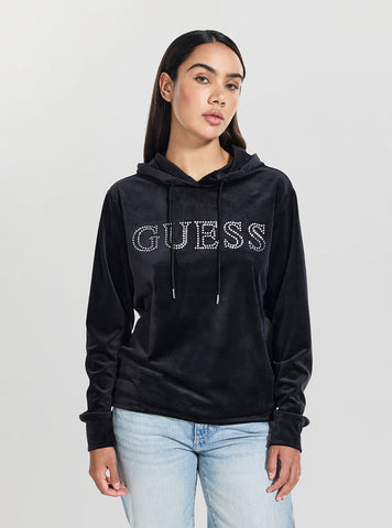 GUESS Womens Black Couture Hoodie Active Sweatshirt V4RQ25K0232 Front View
