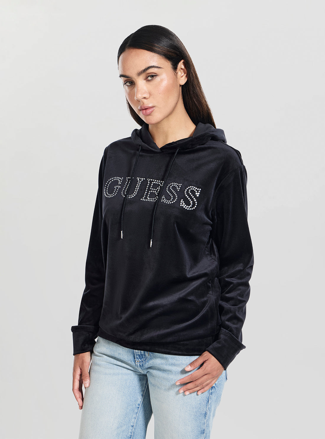 GUESS Womens Black Couture Hoodie Active Sweatshirt V4RQ25K0232 Side View