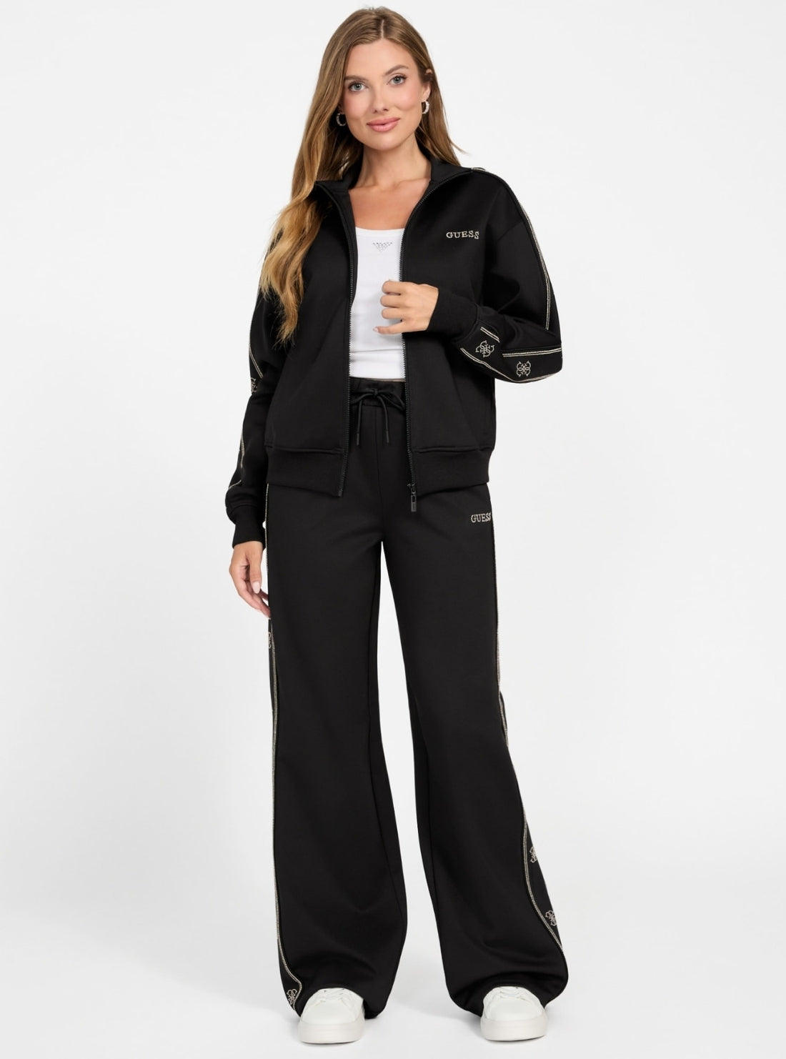 GUESS Womens Eco Black Octavia Wide Leg Pants V5BB12KCX22 Full View