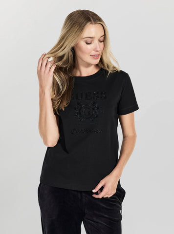 GUESS Womens Eco Black Mena Active T-Shirt V5BI07K8FQ4 Front View