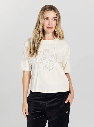 GUESS Womens Eco White Eona Active T-Shirt V5BI11I3Z14 Front View