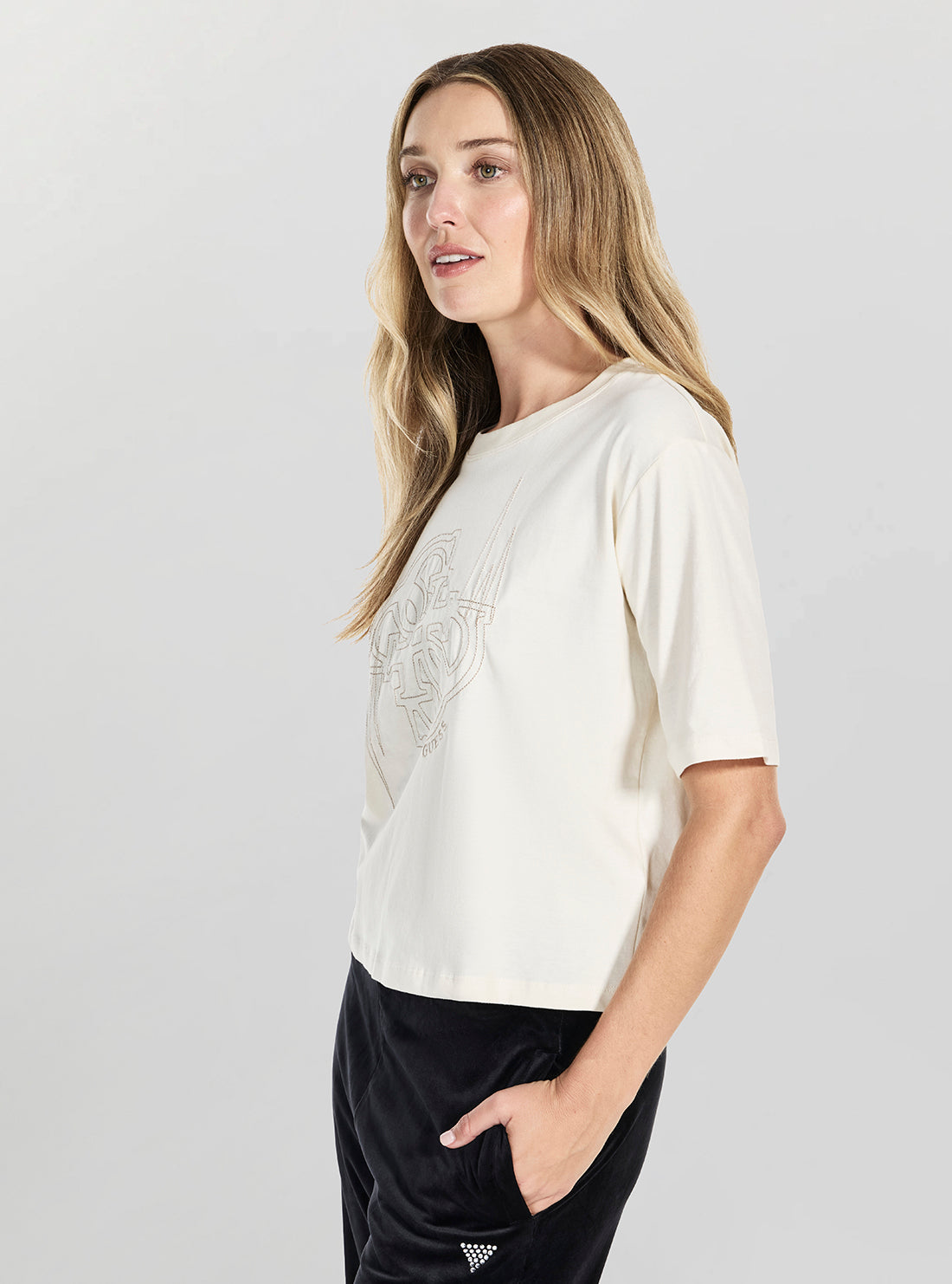 GUESS Womens Eco White Eona Active T-Shirt V5BI11I3Z14 Side View