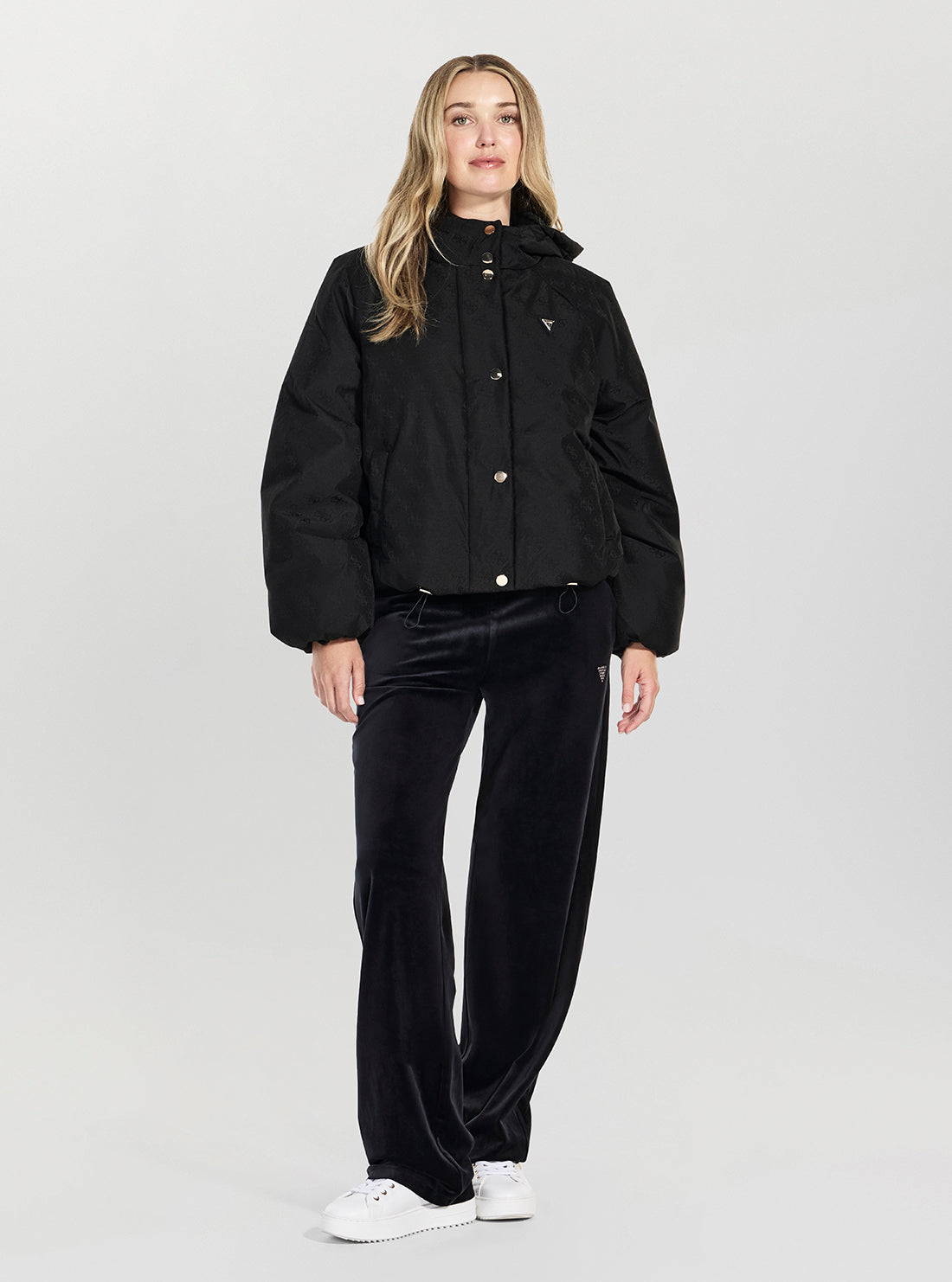 GUESS Womens Eco Black 4G Boxy Puffer Active Jacket V5BL07WGLW2 Full View