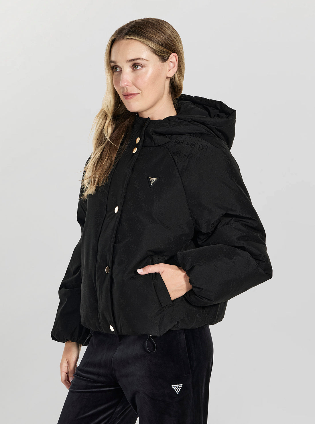 GUESS Womens Eco Black 4G Boxy Puffer Active Jacket V5BL07WGLW2 Side View