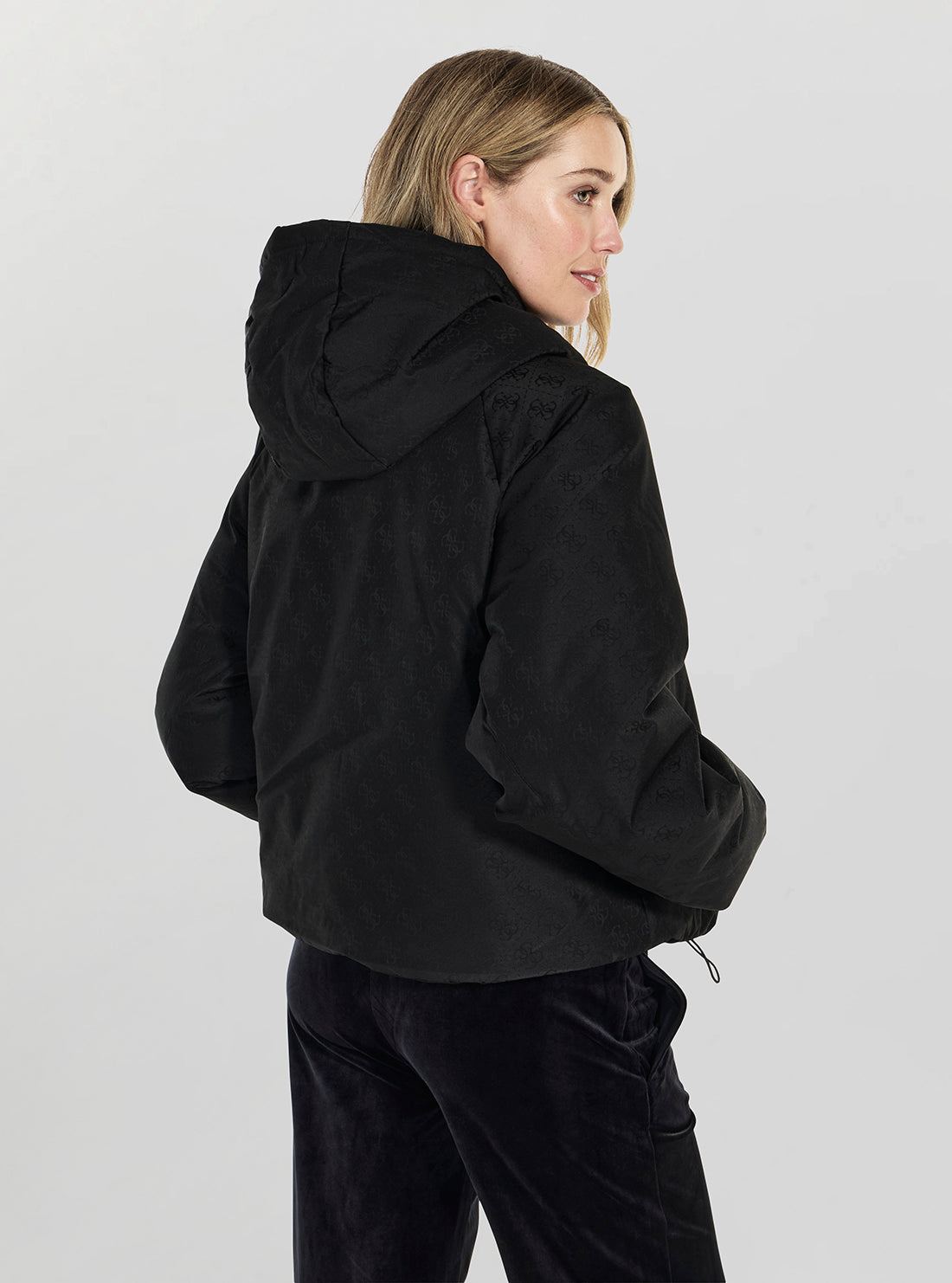 GUESS Womens Eco Black 4G Boxy Puffer Active Jacket V5BL07WGLW2 Back View