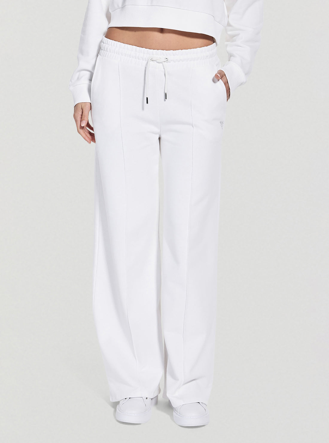 GUESS Womens White Primula Rhinestones Wide Leg Pants V5GB07KCRP0 Front View