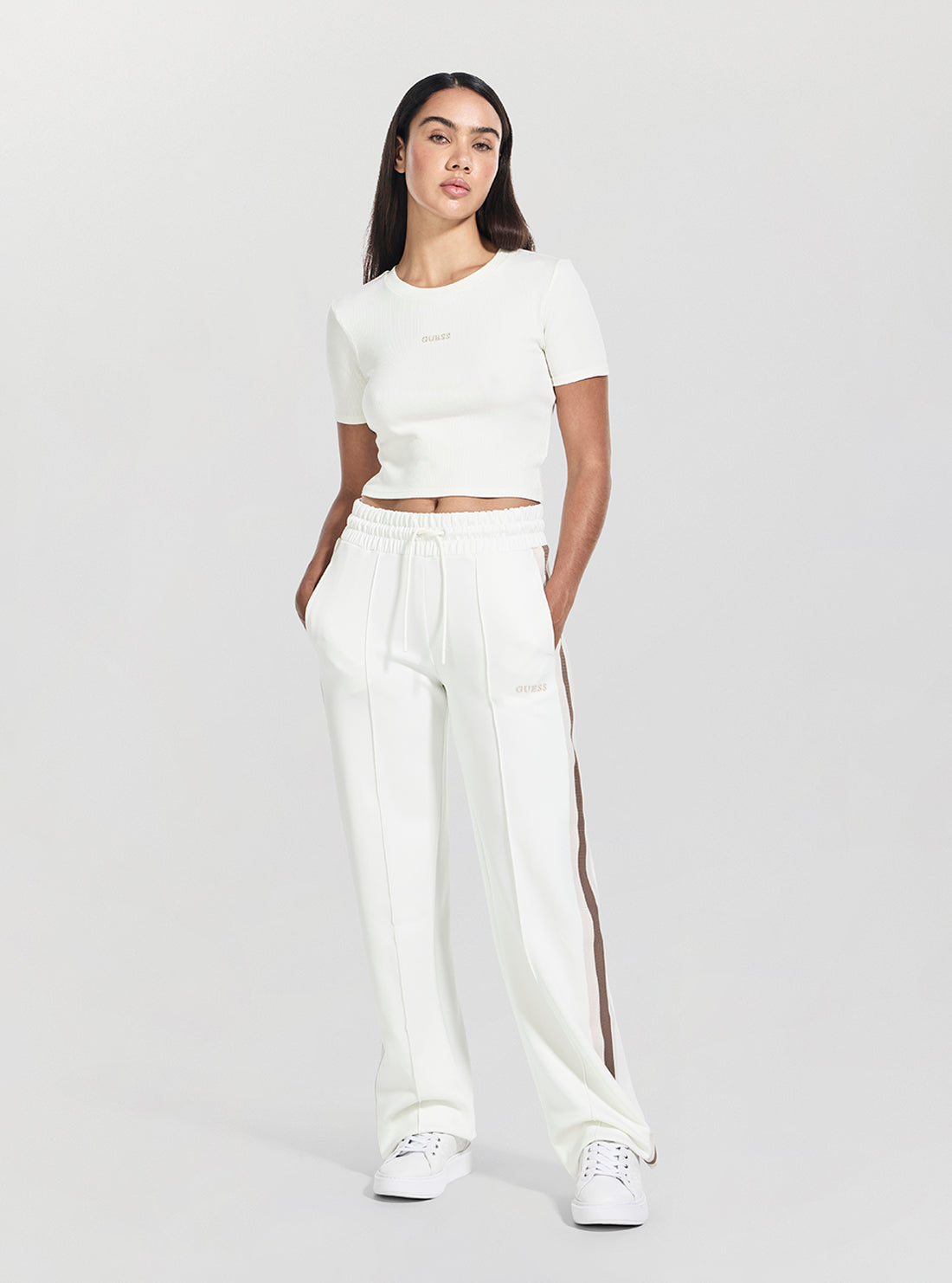 GUESS Womens Eco White Yarrow Straight Active Long Pant V5GB12KCRU2 Full View