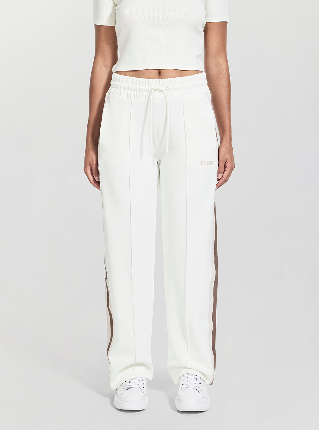 GUESS Womens Eco White Yarrow Straight Active Long Pant V5GB12KCRU2 Front View