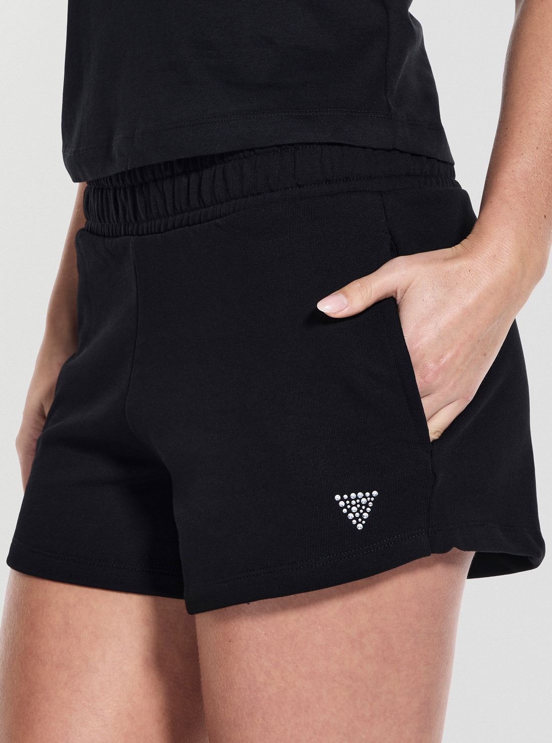 GUESS Womens Black Primula Rhinestones Active Short V5GD07KCRP0 Front View