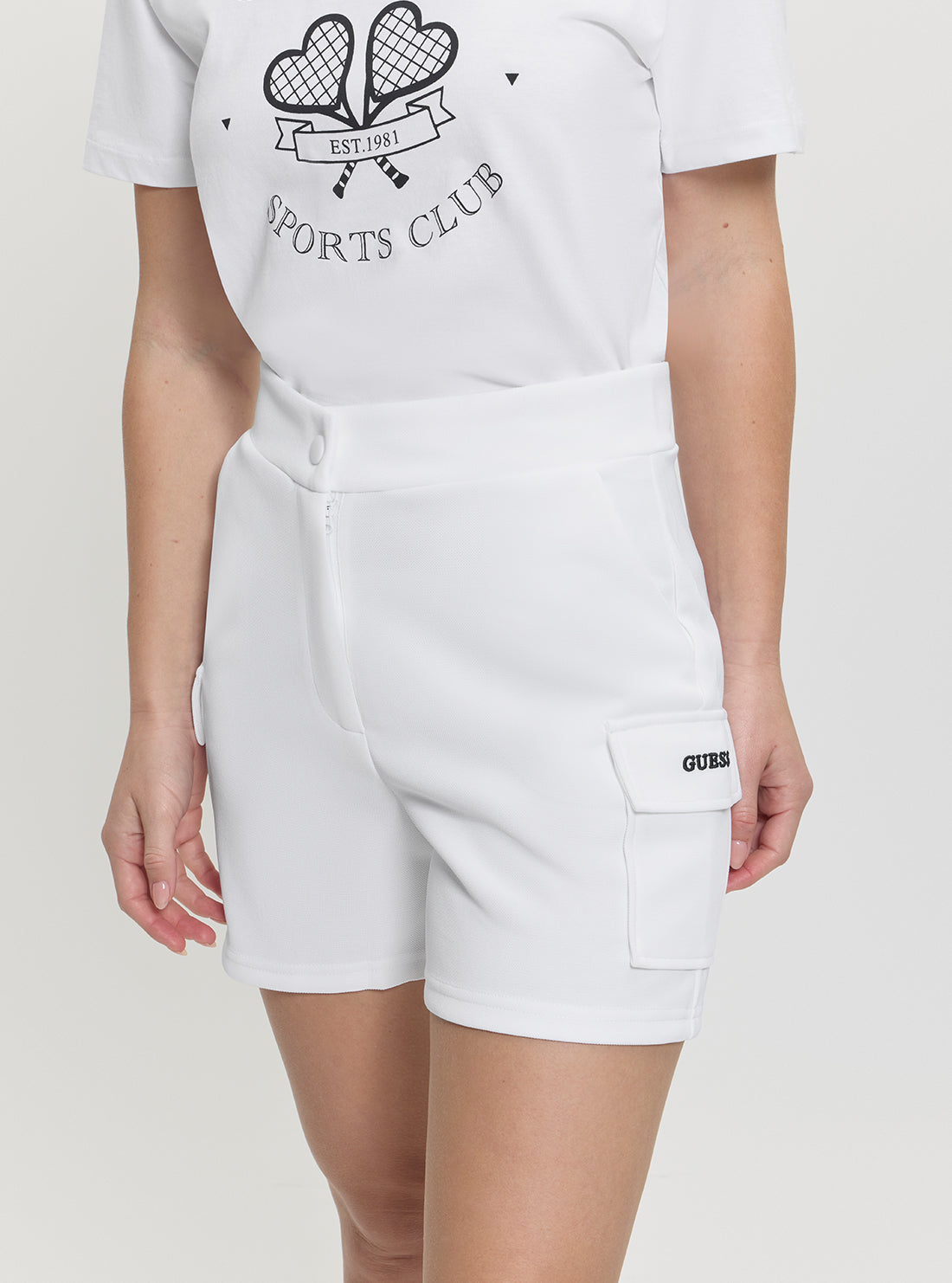 GUESS Womens Eco White Amaryllis Active Cargo Shorts V5GD17KCYF2 Detail View