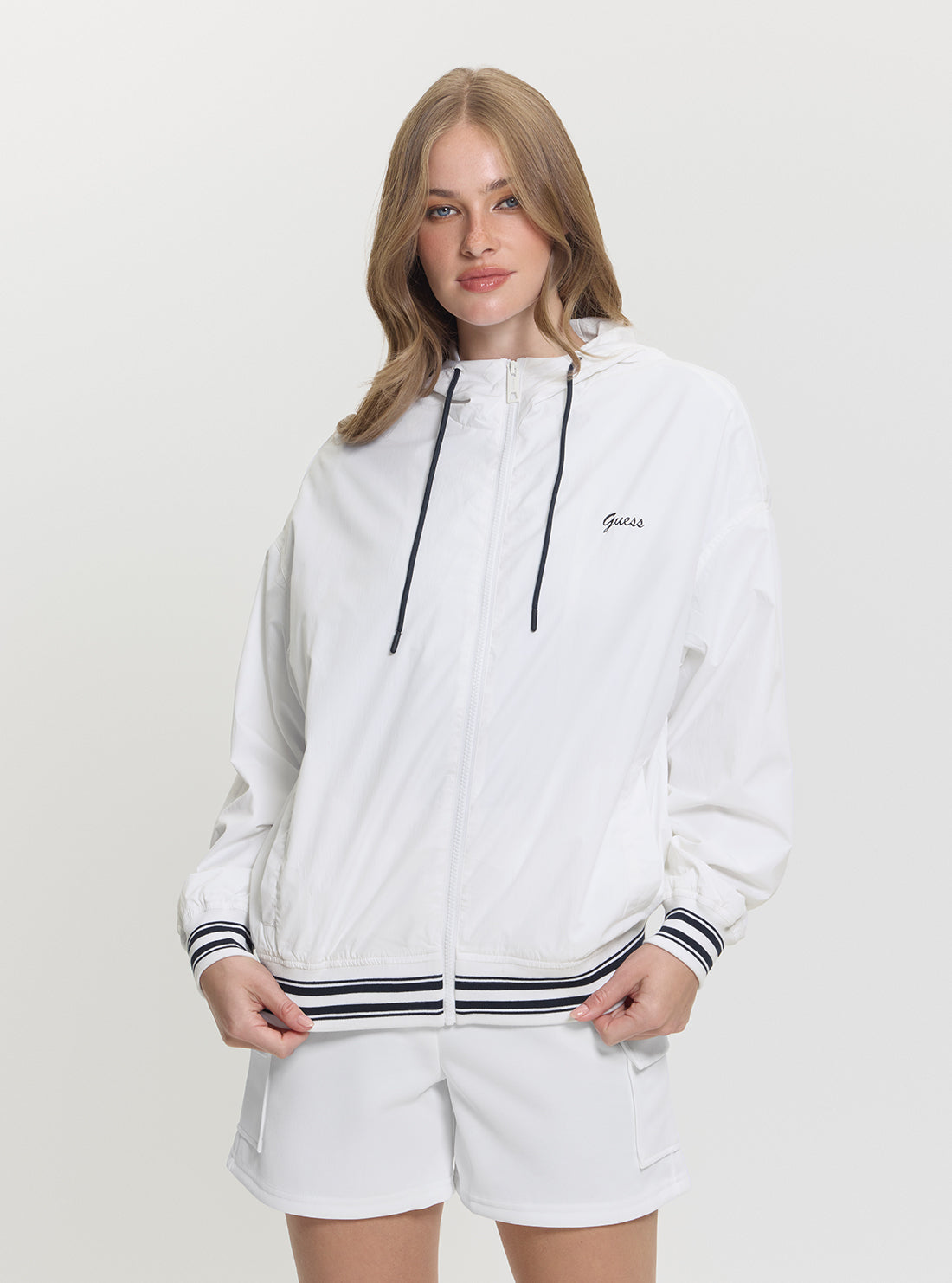 GUESS Womens White Kale Active Windbreaker Jacket V5GL00WH5H2 Front View_2
