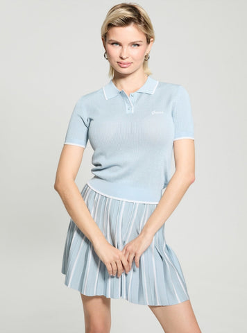 GUESS Womens Blue Open-Knit Active Polo Sweater V5GP00Z3D60 Front View