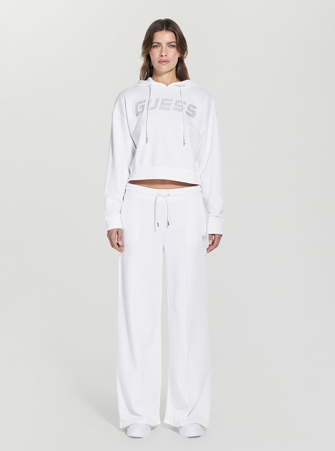 GUESS Womens White Primula Active Hoodie Sweatshirt V5GQ09KCRP0 Full View